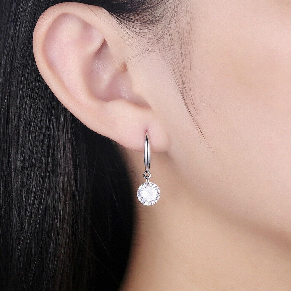 2/$20! 925 Stamped Crystal Solitaire Drop Earrings - Picture 3 of 8